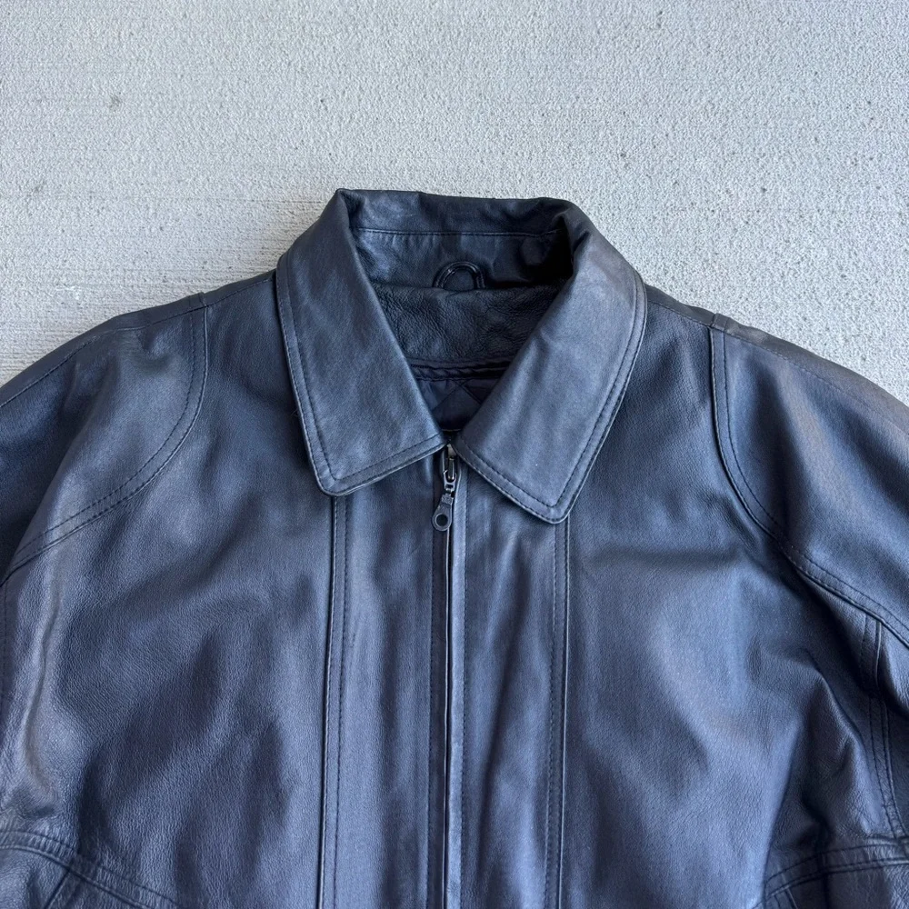 VTG 90's St. Johns Bay Black Genuine Leather Bomber Aviator Flight Jacket Coat M - Picture 5 of 13